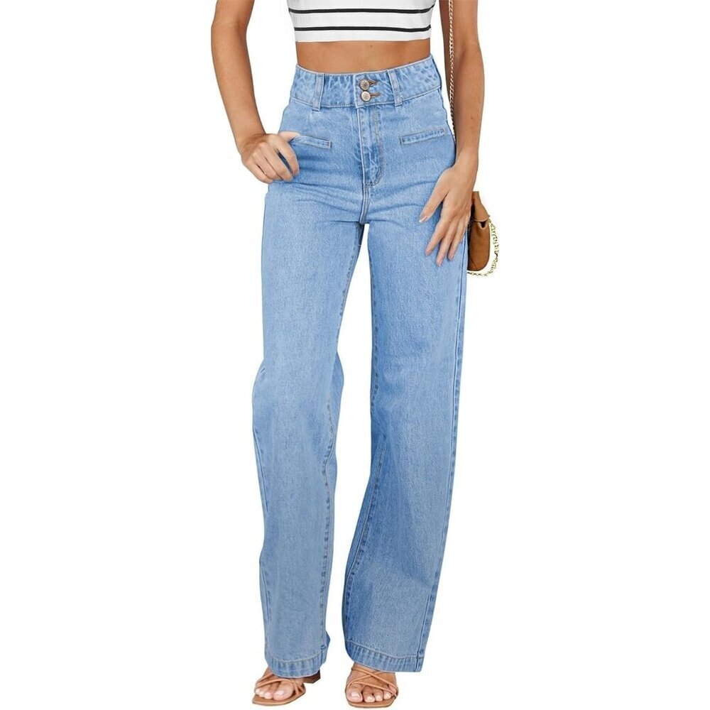 Women's Iceland Blue High Waisted Straight Leg Stretchy Trendy Loose Denim Pants